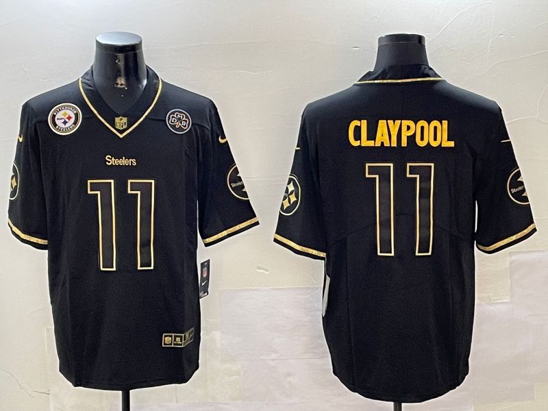Men Pittsburgh Steelers #11 Claypool Black Gold Throwback 2024 Nike Limited NFL Jersey style 4->pittsburgh steelers->NFL Jersey